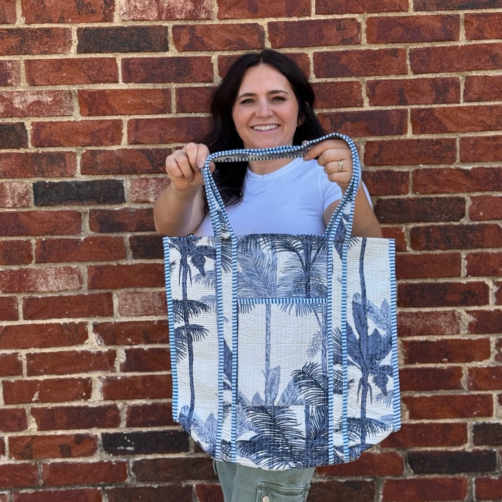 Blue and White Tote Bag